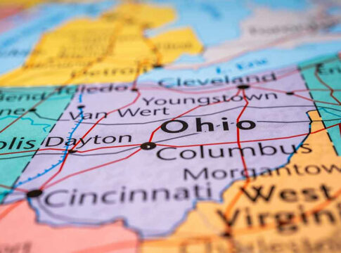 Map showing the state of Ohio and surrounding areas.